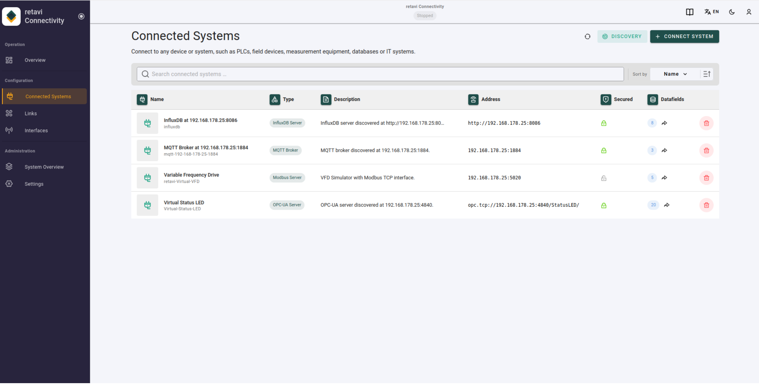 Selecting devices and interfaces in the Connectivity Node