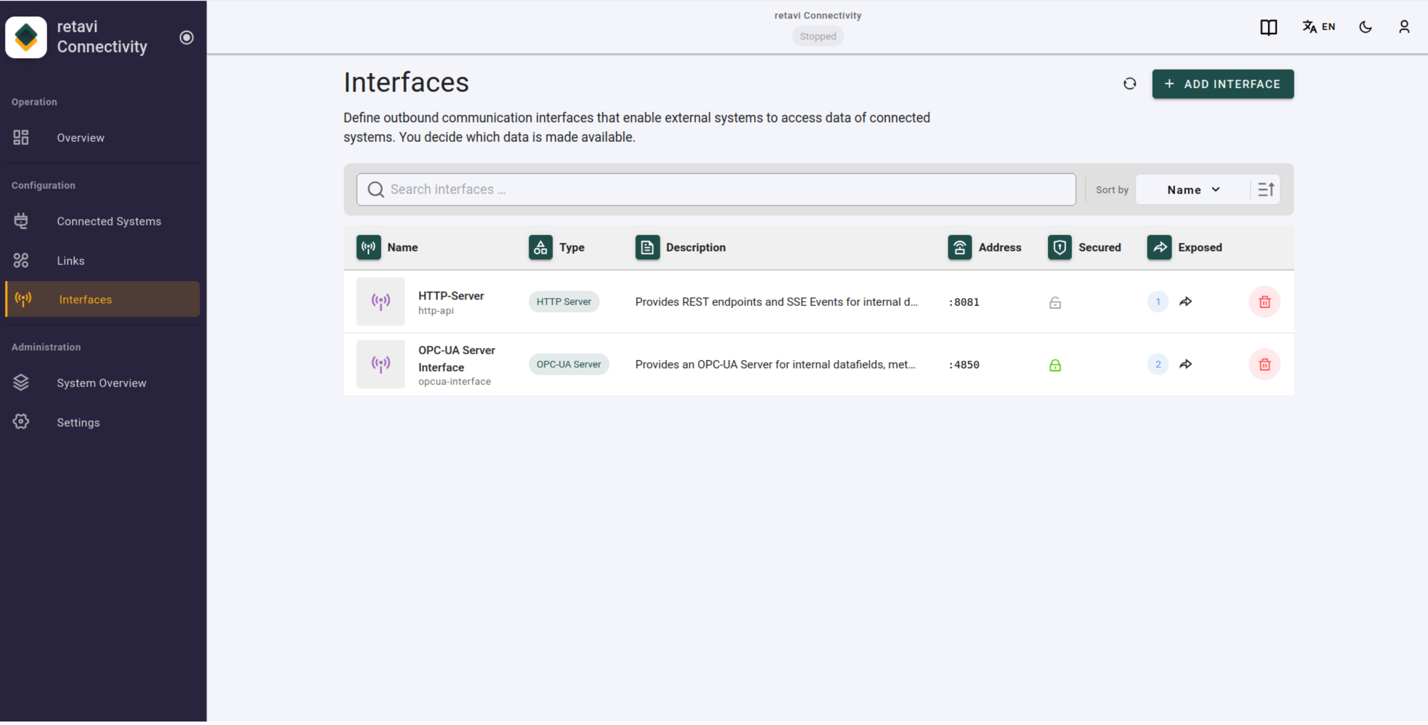 Selecting the target protocol in the Connectivity Node