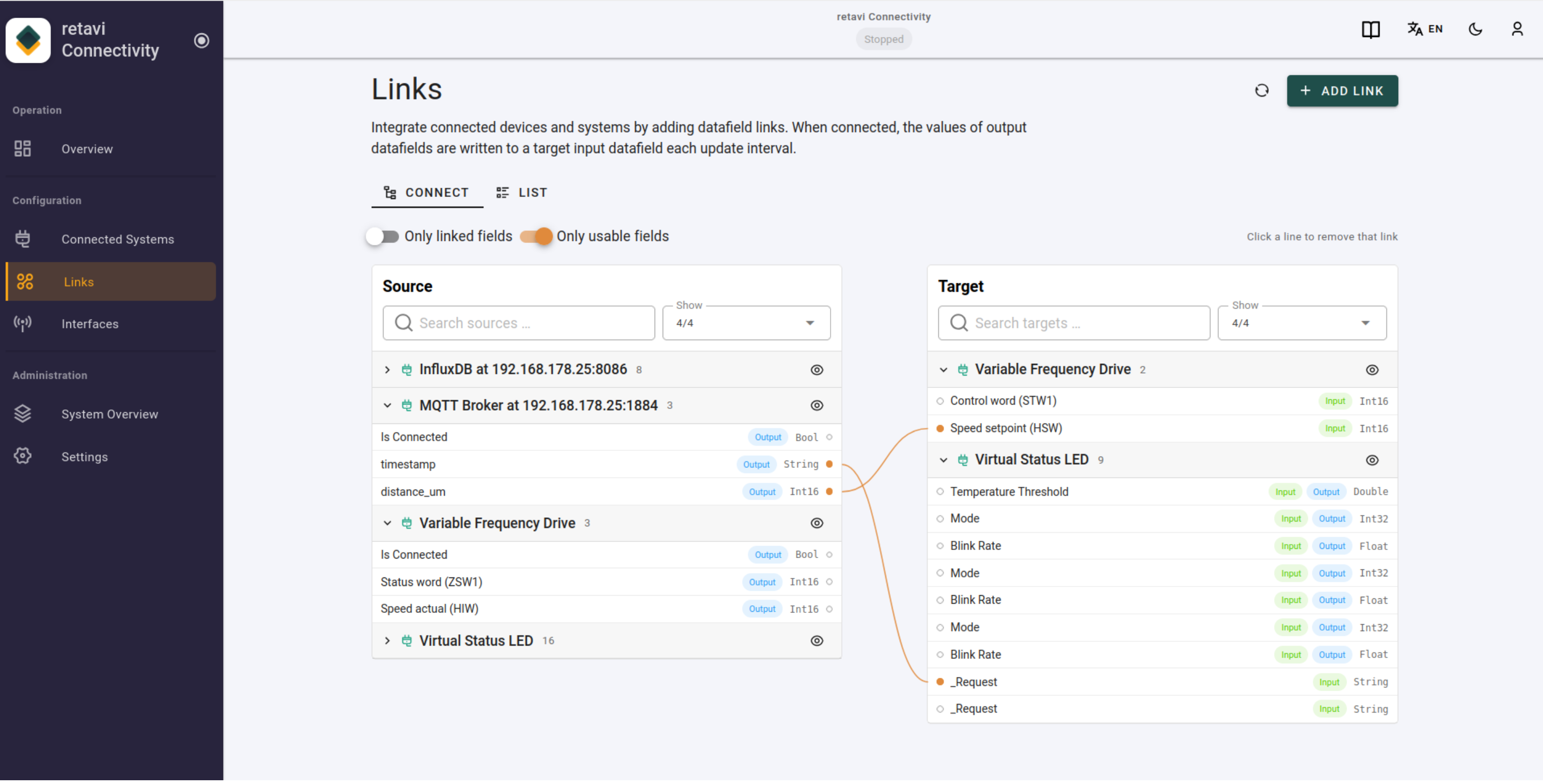 Mapping data fields between source and target in the Connectivity Node