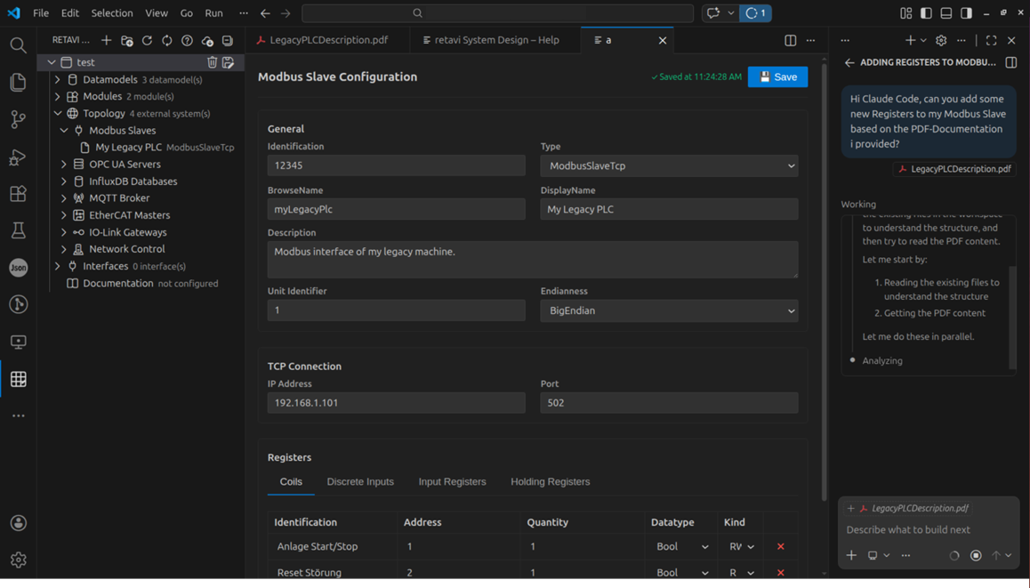 Connecting the machine via fieldbus (Modbus) to the Cybersecurity Gateway