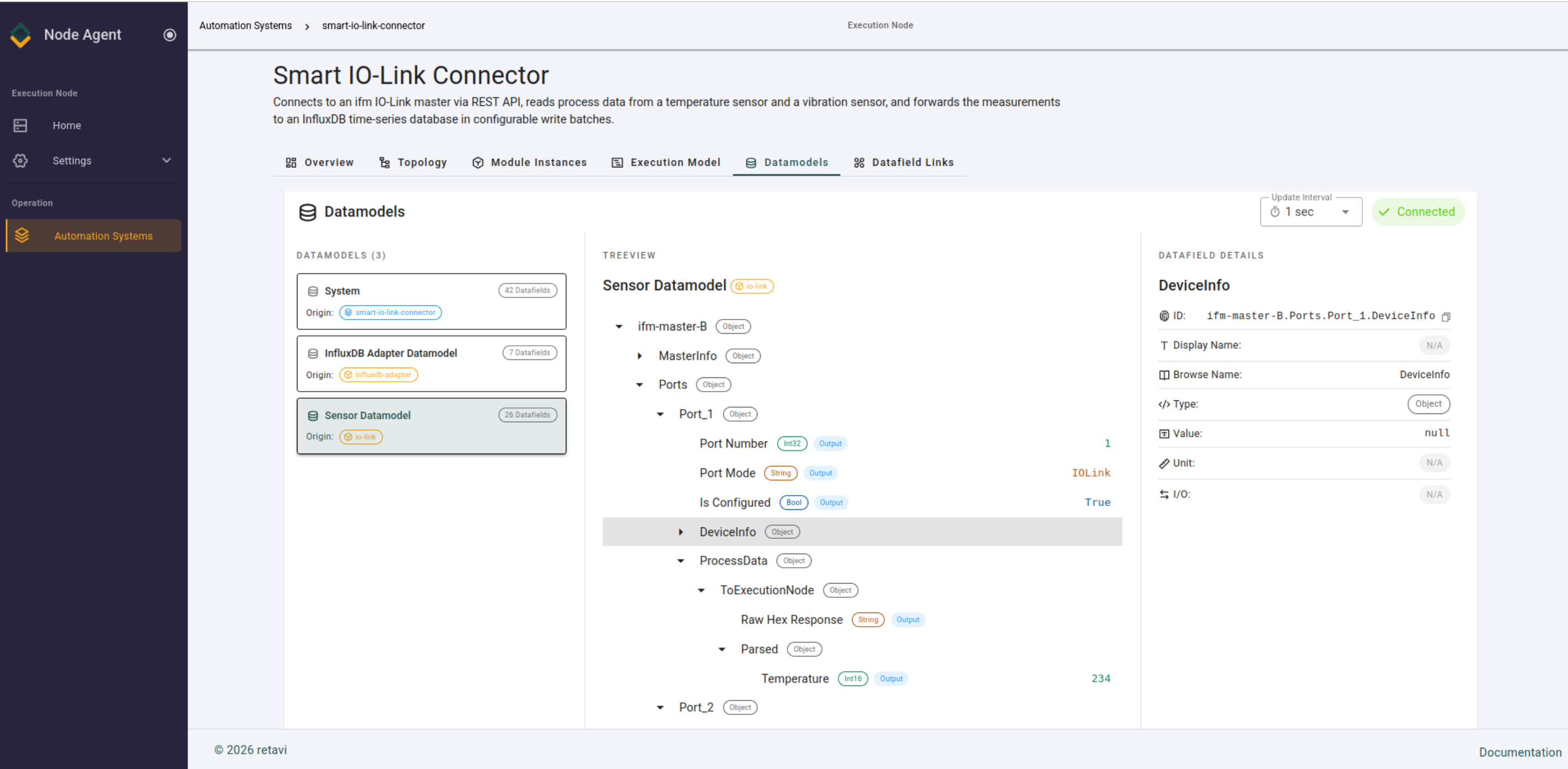 IO-Link sensor process data in the Smart IO-Link Connector